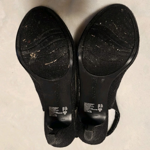 Dexter Black Wool Slingback Heels Decorative Flower On Toe Women's Size 7.5 - Picture 10 of 11